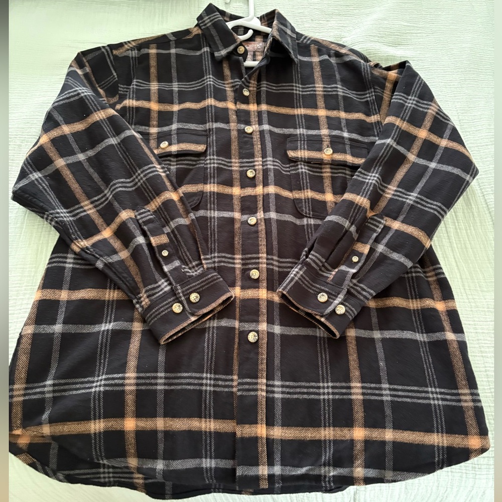 Men's Black and Brown Plaid Casual Button Down Shirt